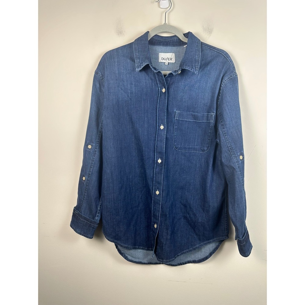 DU/ER Performance Denim Lite‎ Button Down Women S Blue NEW Relaxed WCWR4500